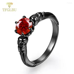 Anneaux de cluster TFGLBU 1CT Halloween Rouge Moissanite 925 Sterling Sliver Bague pour femmes Crâne Unique Cool Band Charme GRA Bijoux En Gros