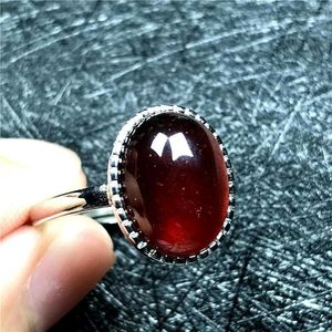 Anillos de racimo, anillo de granate Natural superior, joyería para mujer, cristal, plata, naranja, rojo, piedras preciosas, amor, cuentas ovaladas de 14x12mm, anillo ajustable AAAA