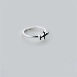 Anillos de racimo Anillo de diseño de avión de moda para mujeres hombres 925 plata esterlina elegante esmalte negro forma de avión niñas cumpleaños joyería fina