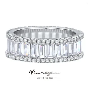Cluster anneaux Vinregem Emerald Cut Lab Créé Sapphire Gemstone Ring For Women 925 STERLING Silver Fine Jewelry Band