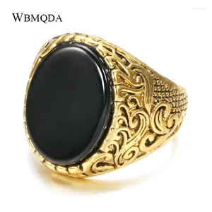 Bagues de cluster WBMQDA Luxe Vintage Big Black Stone pour hommes Ethnique Turc Indien Bijoux Antique Gold Couleur Chevalière Bague