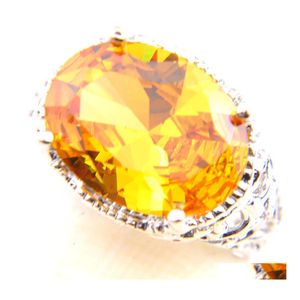 Cluster anneaux en gros 2pcs / lot feu ovale incendie royal citrine gemme 925 sterling ring cubic zirconia femmes mariages bijoux dhkzu