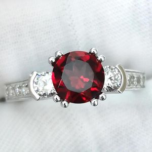 Bagues en grappe femmes 925 bague en argent grenat rouge 7mm pierres précieuses naturelles bijoux de mariage janvier pierre de naissance pierre porte-bonheur R132RGN