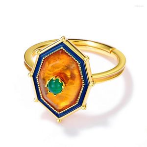 Cluster Rings Femmes Ambre Bague S925 Sterling Silver 9k Plaqué Or Baltic Ambers Vert Agate Réglable Femme Fine Jewelry Accessoires