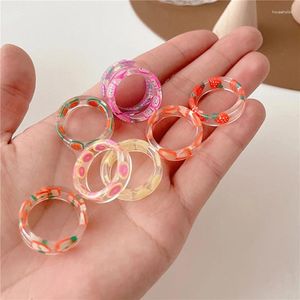 Cluster anneaux femmes sonnez en plastique unique et en empilement transparent cadeau de bijoux rétro ouvert mignon pour les filles mode des filles