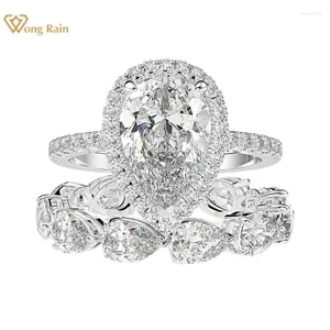 Anillos de racimo Wong Rain Luxury 925 Sterling Silver Creado Moissanite Gemstone Conjuntos de anillos de compromiso Banda de boda Joyería fina al por mayor
