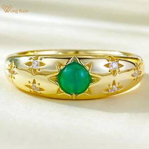 Cluster Anneaux Wong Rain Vintage 18K Gold Plaqué 925 Silver Sterling 4 mm Round Green Jade Gemstone Wedding Party Ring Fine Jewelry for Women