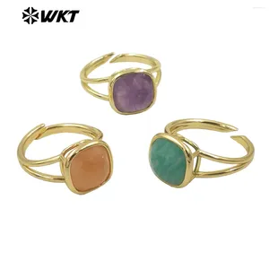 Cluster anneaux WT-R522 Wholesale Square Natural Gemstone Setting Birthday Stone Elegant Small Amethyst Ring 10pcs