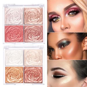 Cmaadu 4 Colors Diamond Glitter Rose Highlighter Eyeshadow Palette Face and Body Skin Brighten Natural Contour Makeup