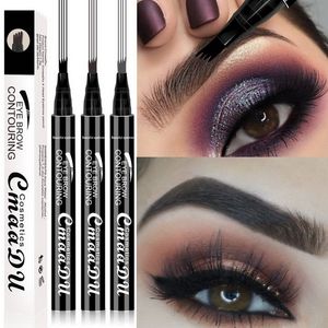 CmaaDu diferentes formas de cejas Quad Fork Eyebrow Pencil Venta al por mayor 3 Color Eye Brow Pen Impermeable Long Last Makeup Pens