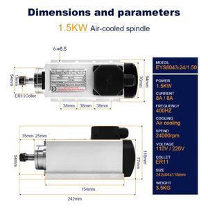 CNC Machine Tool Spindle 24000rpm 1500W 1.5KW ER11 / 2200W 2,2KW ER20 MOTEUR DE REFOLIMATION AIR SQUAR