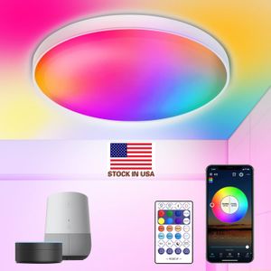 CNSUNWAY Lámparas de techo LED Montaje empotrado 12 pulgadas 30W Luces de techo inteligentes Cambio de color RGB Control de aplicación Bluetooth WiFi 2700K-6500K Sincronización regulable