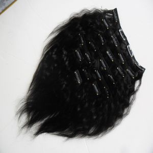 Coarse Yaki Clip Ins 10 Pieces And 120g/Set Natural Color Kinky Straight Clip In Human Hair Extensions