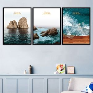 KIT de peinture sur toile avec vagues de rochers, paysage côtier, décoration moderne pour la maison, salon, chambre à coucher, décor mural, 3p