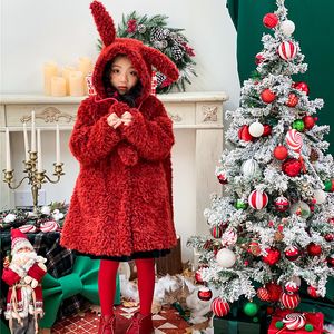 Manteau 1 13 ans fille enfants hiver neige vêtements rouge épais à capuche fourrure noël filles s avec oreille chapeau mobile 220927