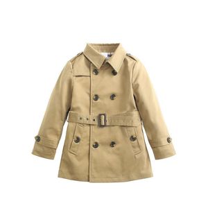 Manteau garçon fille vêtements coupe-vent veste britannique Double boutonnage coupe-vent col rabattu bouton ceinture enfants vêtements d'extérieur 2020