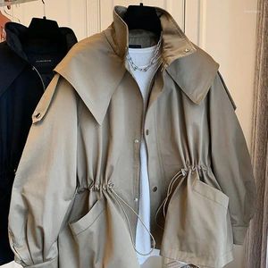 Coat Trench Girls Windbreaker Hooded Autumn Winter Korean Cotton Clip Loose Turn Down Collar Solid Color Pocket