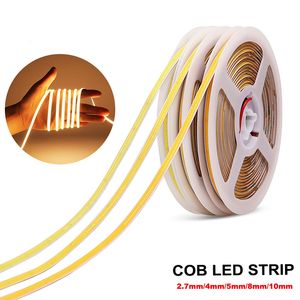 Tira de LED flexible COB 12V 24V 480LEDs/M 2,7 mm 4 mm 5 mm 8 mm 10 mm de ancho RA 90 Barra de luces de cinta LED de alto brillo