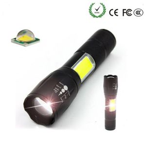 Linterna táctica LED COB T6 4000 lúmenes 4 modos de luz Antorcha impermeable con zoom Luz de flash de batería recargable 18650 para caminata nocturna