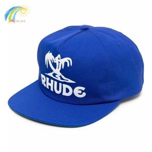 Cocotiers mousse impression bleu Rhude chapeau de soleil hommes femmes 1 1 haute qualité Hip Hop Rhude casquette de Baseball réglable large bord