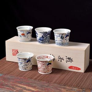 Juego de tazas de café y té de 5 piezas Japón Hecho a mano de cinco invitados Copa de regalo Festival Festival Regalo Taza de té japonesa Cerámica simple