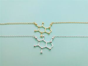 Collier pendentif géométrique de molécule de café, collier de molécules chimiques, Structure scientifique, colliers de chimie pour bijoux d'infirmière