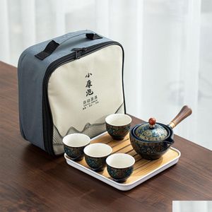 Herramientas de té de café Juego de tetera de Gongfu chino de porcelana con fabricante de rotación 360 e infusor portátil todo en una bolsa de regalo Drop Deliver Dhf8I
