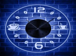 Café Vintage Design illuminé mural horloge cafée de café LED Éclairage Business Neon Sign Cafe Kitchen Wall Art Bar Decor9892083