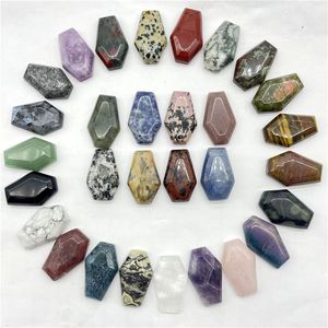 Planche de cercueil Forme Fun Halloween Cadeaux Ornements Cristal Naturel Quartz Gem Minéral Mini Pierre Sculpture Guérison Reiki Home Decor Artisanat Figurines Fengshui 19x30mm