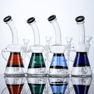 8 pouces bécher bangs uniques narguilés 14mm joint en ligne perc bang en verre capiteux conduites d'eau en verre mini huile dab rigs Klein recycler pipe avec bol