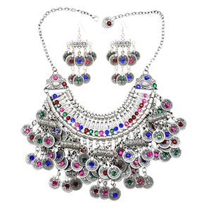 Pièce de monnaie couleur strass cristal déclaration collier boucle d'oreille Bracelet ensembles de bijoux pour les femmes bijoux de fête de mariée