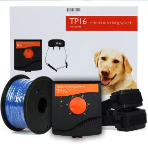 Colliers TP16 Clôture d'avertissement de limite de maison pour chien, collier réglable d'entraînement aux chocs électriques, système de clôture enterrée rechargeable et étanche
