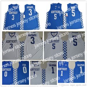 El baloncesto universitario viste camisetas cosidas de baloncesto de la NCAA Kentucky Wildcats College 5 Malik Monk 3 Edrice Ado 1 Entrenador John Calipari 0 DeAaron Fox University Jersey