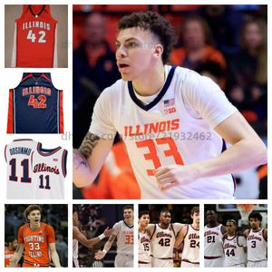 College Marcus Domaske Basketball porte un maillot de basket-ball personnalisé Illinois Fighting Illini Coleman Hawkins Connor Serven Sencire Harris Quincy Gurrell pour hommes