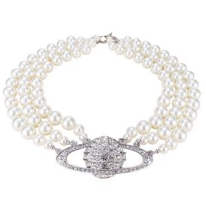 Collier luxe trois rangées de perles blanches saturne collier ras du cou femmes bijoux de luxe desinger argent peddant colliers célèbres bijoux en cristal vvs pour femme accessoire