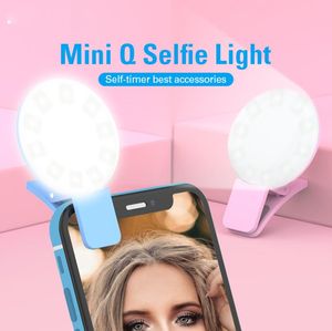 Coloful Mini Q Selfie Ring Light Portable Flash LED Clip USB Téléphone mobile pour la théâtre de nuit Remplissez la lumière pour iPhone Samsung1184172