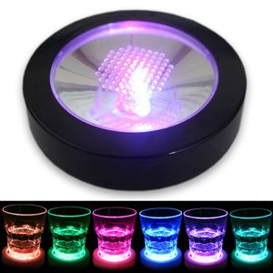 Posavasos LED intermitente que cambia de Color, soporte para botella de bebida, alfombrilla para fiesta, Club, bares, decoración de boda, carcasa negra, luz colorida