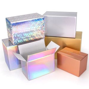 Boîte cadeau couleur or argent laser papier ondulé stockage de bijoux petit carton prend en charge la taille personnalisée et imprimé 220706