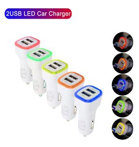Lumière de couleur Led chargeur de voiture double USB voiture véhicule adaptateur secteur Portable 5V 1A