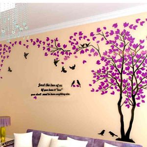 Pegatina de pared de color, papel tapiz DIY, pegatinas de pared grande, arte Mural, sala de estar, decoración del hogar, pegatina de árbol acrílico 3D para decoración de pared 210615