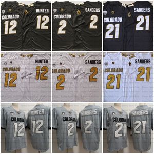 Colorado Buffaloes # 12 Travis Hunter Football Jersey Shedeur Sanders Shilo Sanders Black White Gold Cousted Football College Jerseys 12 2 21