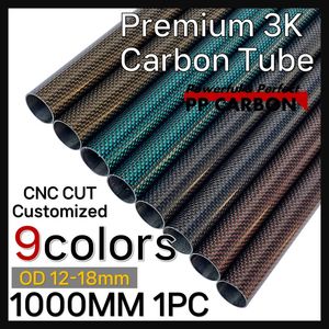 Tube en fibre de carbone coloré pour accessoires de drones RC Utilisation industrielle Surface brillante uni OD 1218 mm 1000 MM 1 PC Fil d'argent or 3K 231229