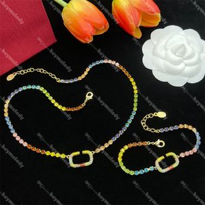 Colliers avec pendentif en diamant coloré, colliers de styliste en or, bracelet de luxe pour femmes, ensembles de bijoux en cristal arc-en-ciel avec boîte
