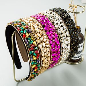 Diadema de diamantes de imitación de colores, accesorios para el cabello de moda barroca de lujo, banda para el cabello de fiesta con diamantes completos de tendencia para mujer