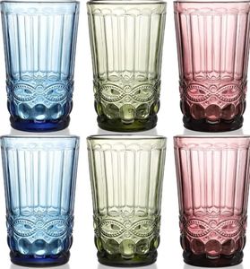 Vasos de agua de colores Vasos de beber vintage Vasos románticos en relieve Cristalería de colores Barras de bebidas de jugo de agua I0713