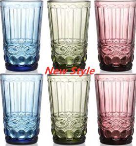 Vasos de agua de colores Vasos de beber vintage Vasos románticos en relieve Cristalería de colores Barras de bebidas de jugo de agua NUEVO