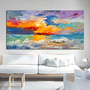 Peinture à l'huile sur toile de nuages d'art abstrait coloré, images murales pour salon, affiches et imprimés