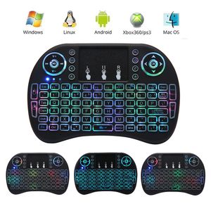 Clavier de souris d'air rétroéclairé coloré claviers de souris d'air sans fil 2.4G pavé tactile Mini RII I8 télécommande pour Android TV Box Mini PC