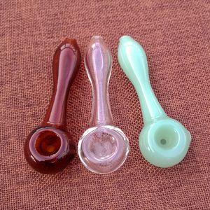 Ventas al por mayor Pipas de 4 pulgadas Accesorios para fumar Cachimba Cuchara de tabaco Mini pipa de vidrio de color Pipas de mano pequeñas para quemador de aceite Dab