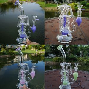 Colorful Bong Double Recycler Dab Rigs Turbine Perc Oil Rig Fab Egg Glass Bongs Hookahs Bent Type Water Pipes Unique Pipe Wiith Bowl 14mm Joint